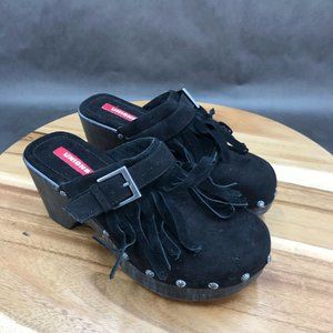 UnionBay Black Fringe Studded Clogs. Womens Size 6. Incredible vintage condition